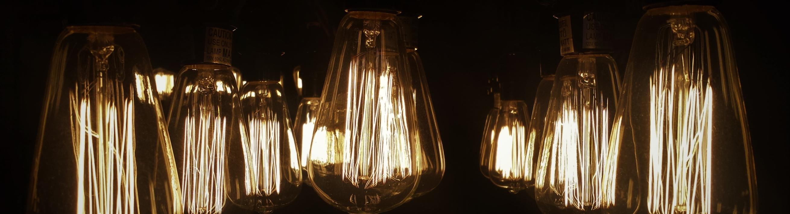 Light bulbs glowing in the dark
