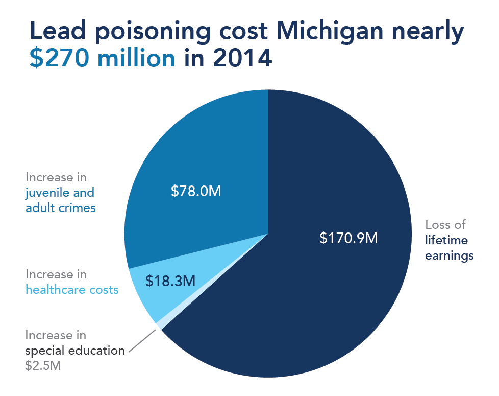 A pie chart showing the economic impacts of lead.