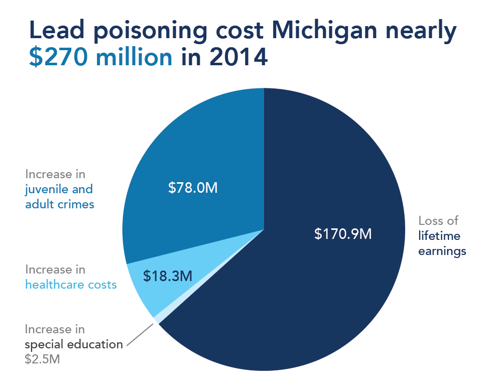 A pie chart showing the cost of lead poisoning for Michigan was nearly $270 million in 2014.