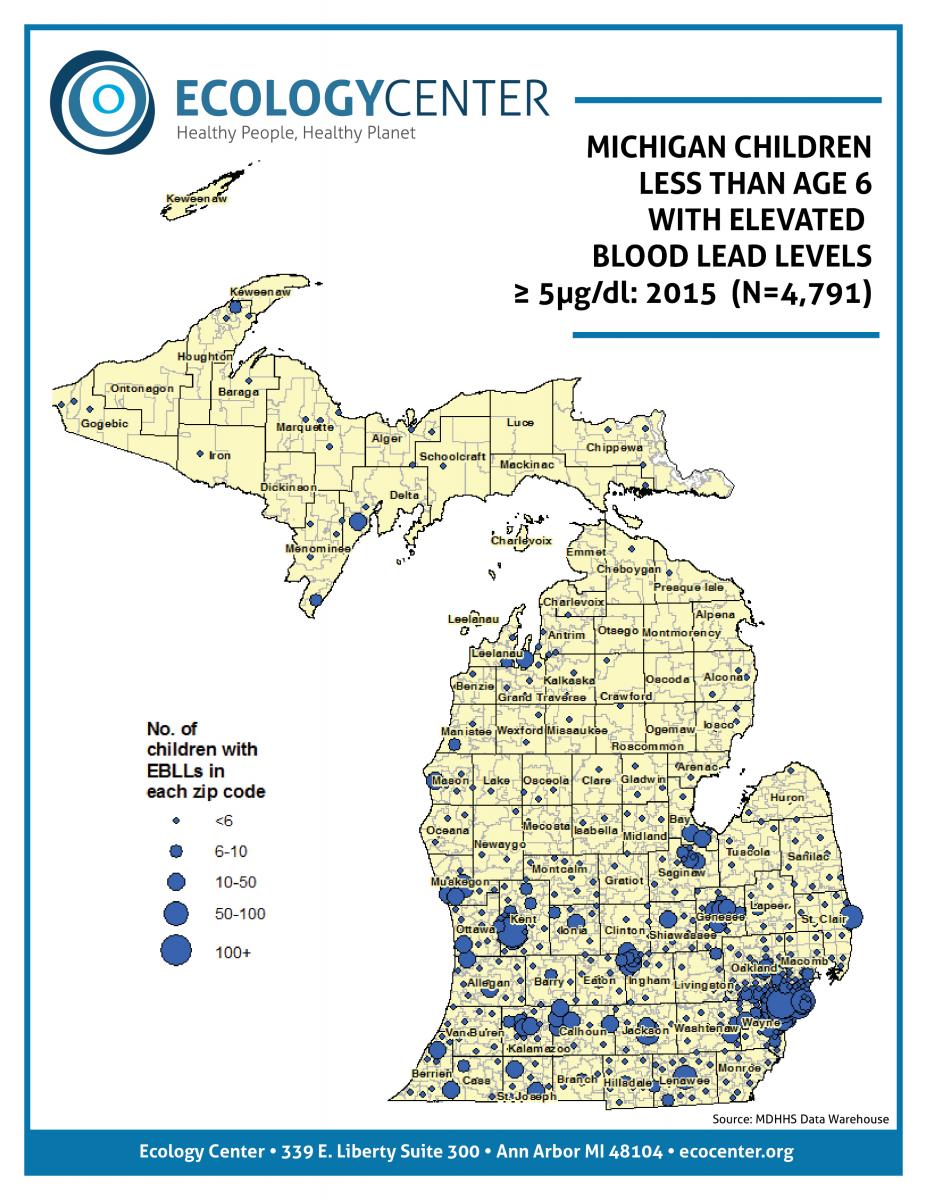Map of lead exposure in Michigan