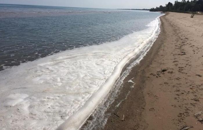 PFAS foam washes up on Lake Huron