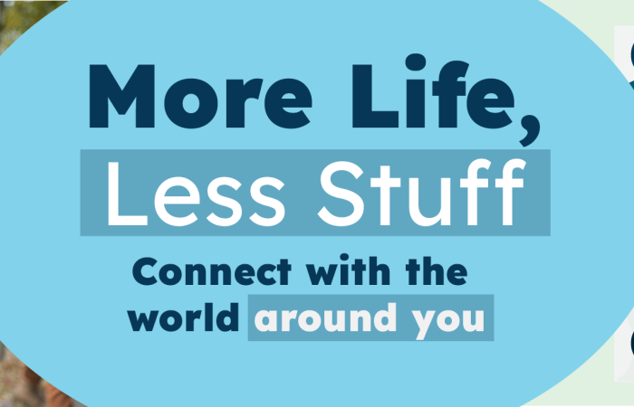 Header image of an old lady with the title "More Life, Less Stuff"