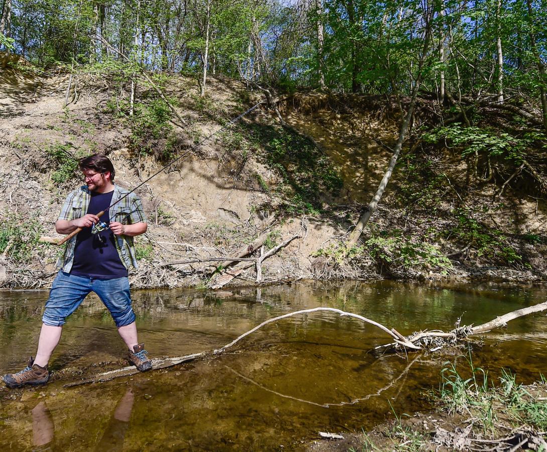 fishing in a stream 