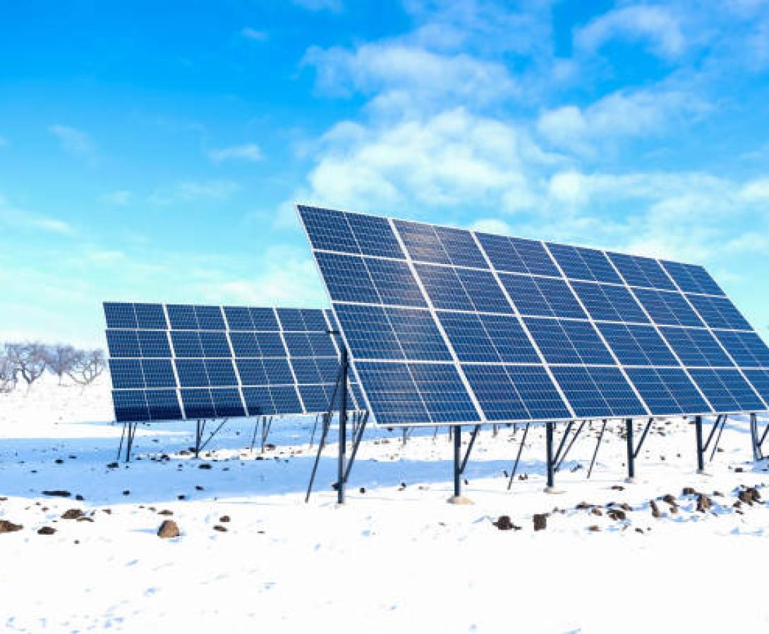 Solar panels in winter snow