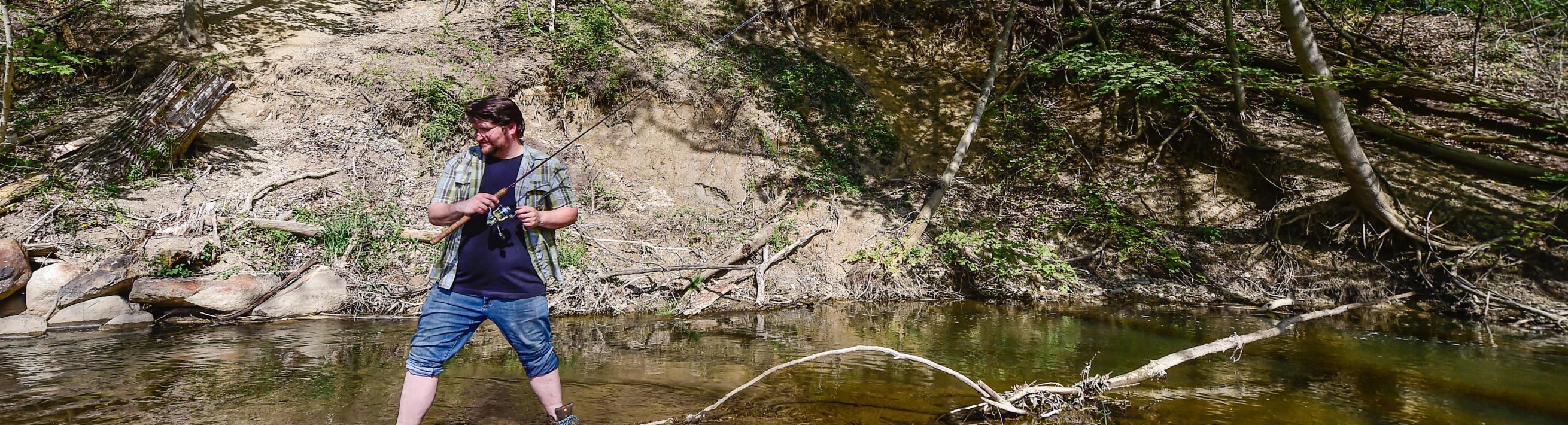 fishing in a stream 