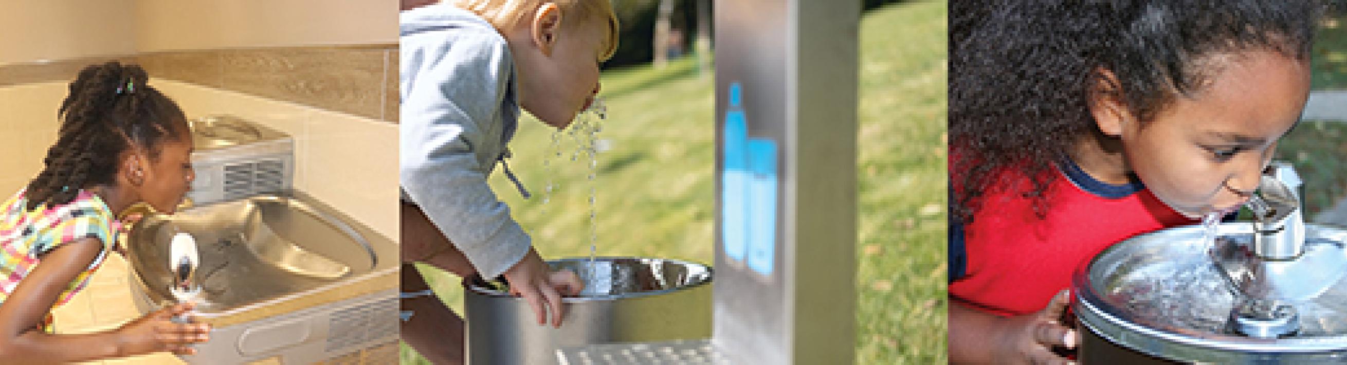 kids drinking from drinking fountains