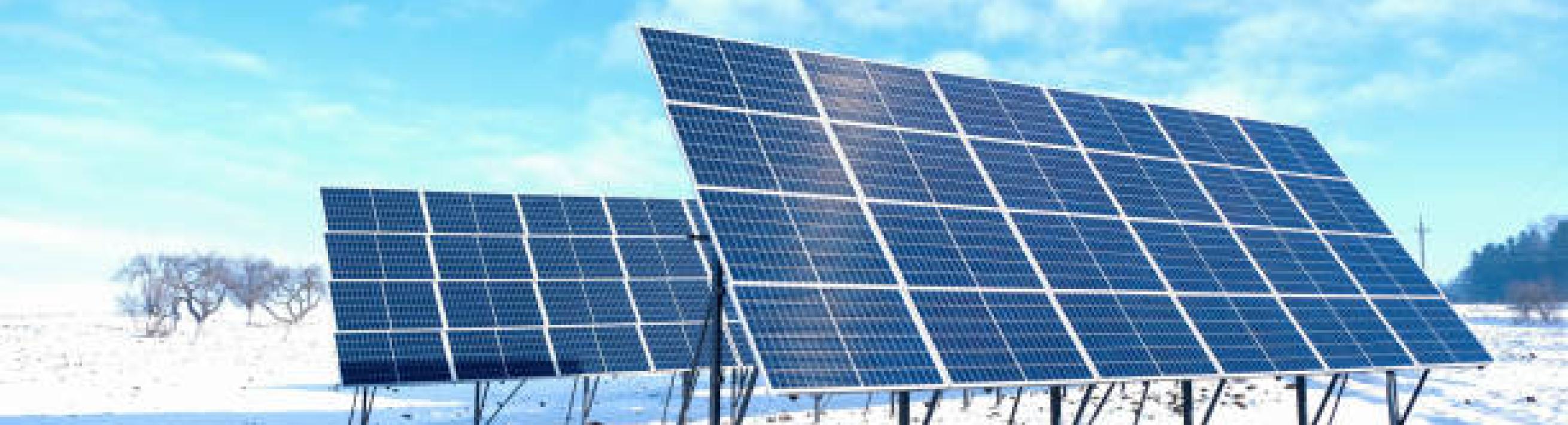 Solar panels in winter snow