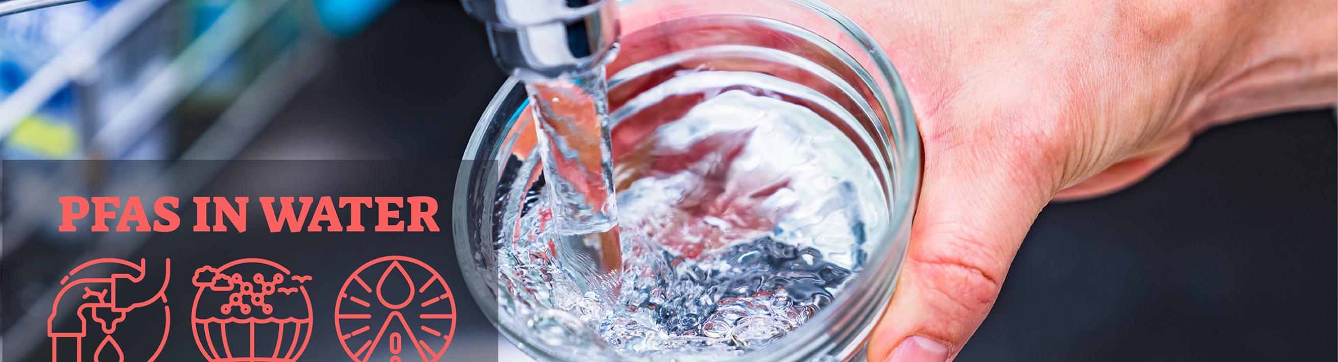 Water running from tap into glass