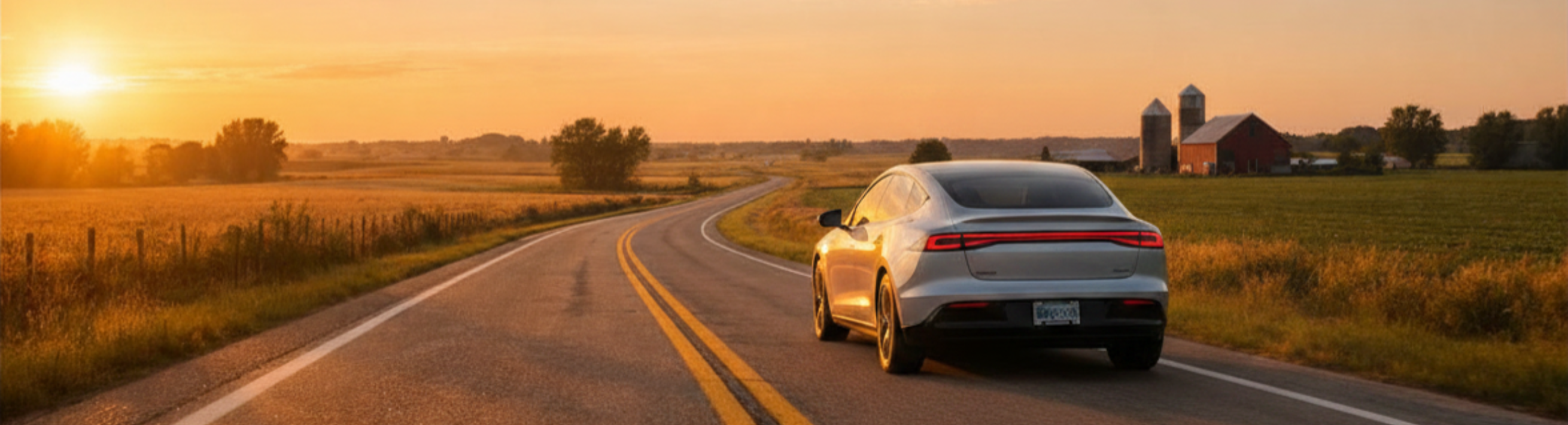 Electric Vehicle driving on rural road