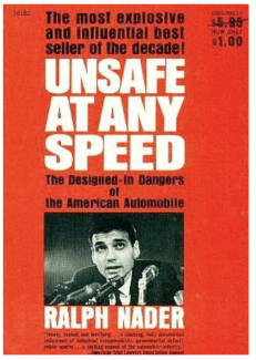 Cover of the Ralph Nader book, Unsafe at any Speed