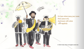 Illustration of musicians at Mardi Gras