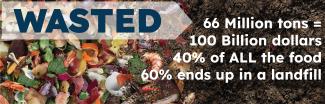 Food Wasted equals 66 million tons, the equivalent of 100 billion dollars and 40% of all the food produced!