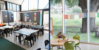 Images of classrooms with a lot of natural light and windows