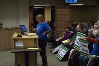 Ann Arbor for Public Power supporters packed City Hall last February advocating for the council to vote yes on two resolutions that would set the next feasbility study in motion 