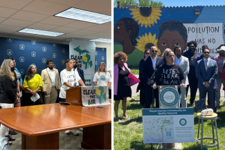 Theresa Landrum speaking at Clear the Air press conferences